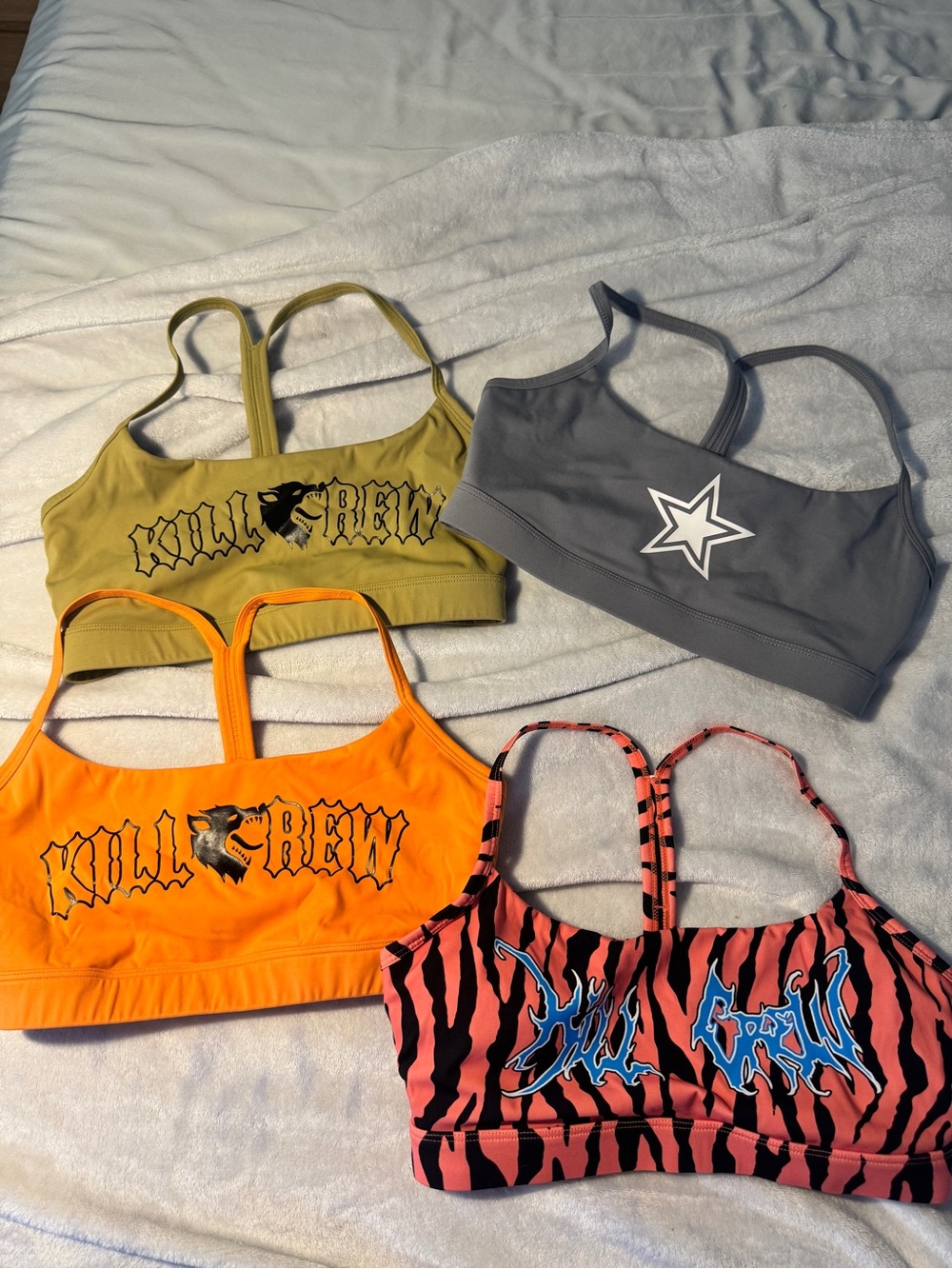 Kill Crew Bundle Women's Sports Bra Top - Olive, Orange, Gray, Pink Zebra